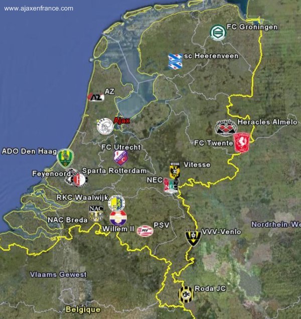Carte des clubs d'Eredivisie